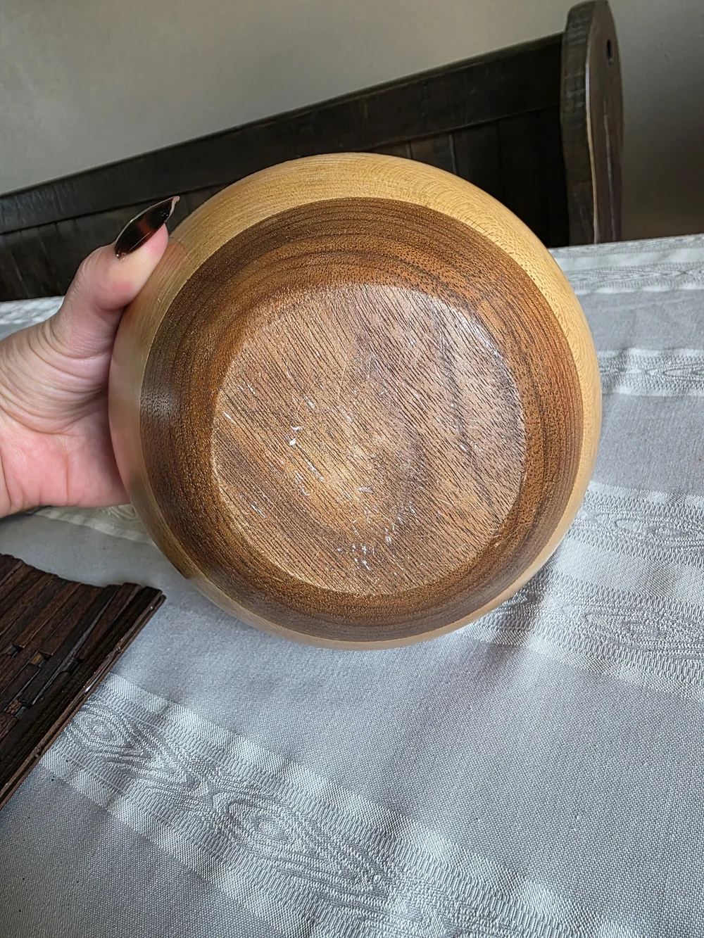 Vintage-Style Turned Wood Vase Two-Tone Boho Sculptural Vessel